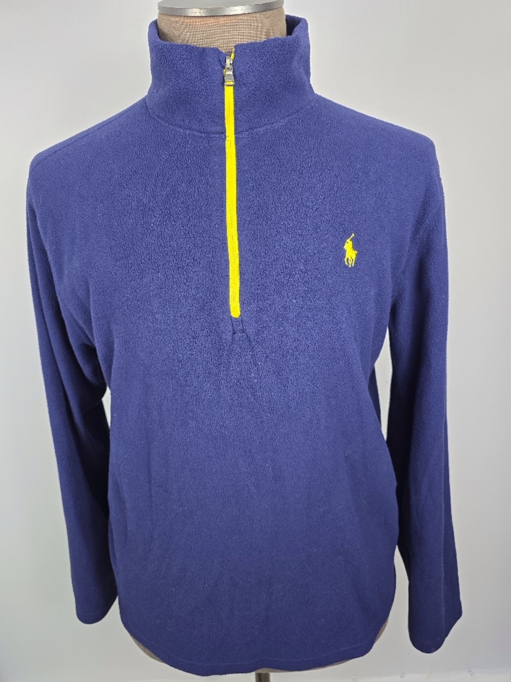 Ralph Lauren Performance Fleece Quarter Zip Pullover Blue Yellow Mens XL